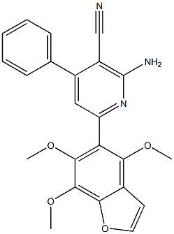 4,6,7-Trimethoxy-5-(4-phenyl-5-cyano-6-amino-2-pyridinyl)benzofuran Struktur