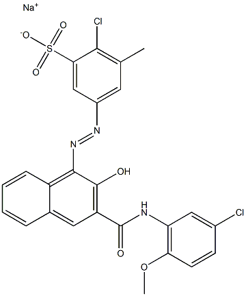 2-Chloro-3-methyl-5-[[3-[[(3-chloro-6-methoxyphenyl)amino]carbonyl]-2-hydroxy-1-naphtyl]azo]benzenesulfonic acid sodium salt Struktur