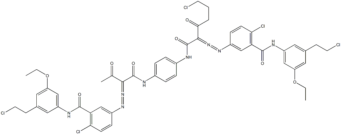 3,3'-[2-(2-Chloroethyl)-1,4-phenylenebis[iminocarbonyl(acetylmethylene)azo]]bis[N-[3-(2-chloroethyl)-5-ethoxyphenyl]-6-chlorobenzamide] Struktur