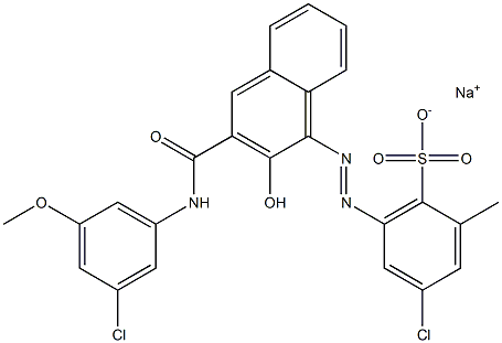 4-Chloro-2-methyl-6-[[3-[[(3-chloro-5-methoxyphenyl)amino]carbonyl]-2-hydroxy-1-naphtyl]azo]benzenesulfonic acid sodium salt Struktur