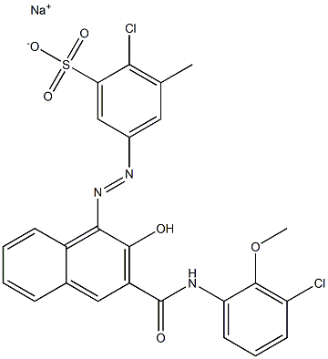 2-Chloro-3-methyl-5-[[3-[[(3-chloro-2-methoxyphenyl)amino]carbonyl]-2-hydroxy-1-naphtyl]azo]benzenesulfonic acid sodium salt Struktur