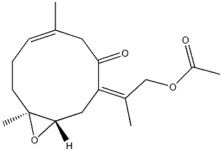 (1S,4E,10S)-8-[(Z)-1-(Acetoxymethyl)ethylidene]-1,5-dimethyl-11-oxabicyclo[8.1.0]undec-4-en-7-one Struktur