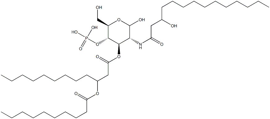 2-(3-Hydroxymyristoylamino)-4-O-phosphono-3-O-[3-(decanoyloxy)dodecanoyl]-2-deoxy-D-glucopyranose Struktur