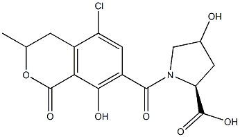 1-[(5-Chloro-8-hydroxy-3-methyl-1-oxo-7-isochromanyl)carbonyl]-4-hydroxyproline Struktur