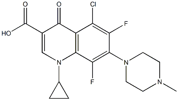 1-Cyclopropyl-6,8-difluoro-1,4-dihydro-5-chloro-7-(4-methyl-1-piperazinyl)-4-oxoquinoline-3-carboxylic acid Struktur