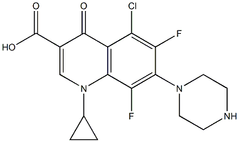 5-Chloro-1-cyclopropyl-6,8-difluoro-1,4-dihydro-7-[1-piperazinyl]-4-oxoquinoline-3-carboxylic acid Struktur