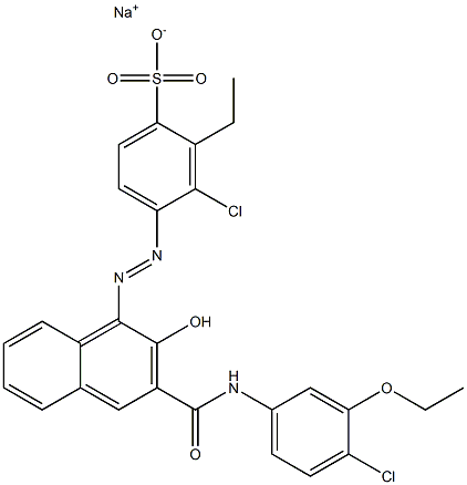 3-Chloro-2-ethyl-4-[[3-[[(4-chloro-3-ethoxyphenyl)amino]carbonyl]-2-hydroxy-1-naphtyl]azo]benzenesulfonic acid sodium salt Struktur