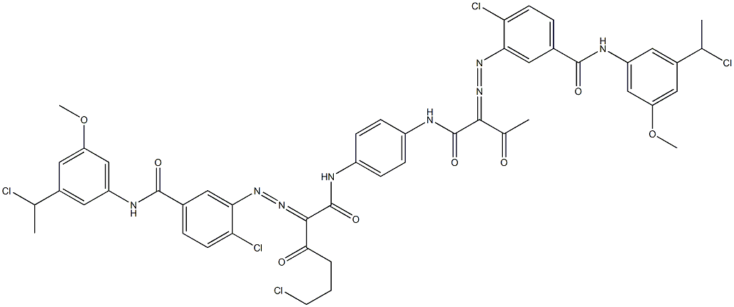 3,3'-[2-(2-Chloroethyl)-1,4-phenylenebis[iminocarbonyl(acetylmethylene)azo]]bis[N-[3-(1-chloroethyl)-5-methoxyphenyl]-4-chlorobenzamide] Struktur