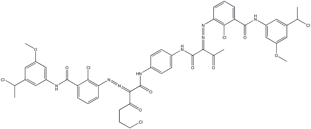 3,3'-[2-(2-Chloroethyl)-1,4-phenylenebis[iminocarbonyl(acetylmethylene)azo]]bis[N-[3-(1-chloroethyl)-5-methoxyphenyl]-2-chlorobenzamide] Struktur