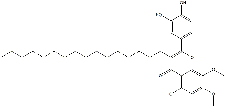 5-Hydroxy-2-(3,4-dihydroxyphenyl)-7,8-dimethoxy-3-hexadecyl-4H-1-benzopyran-4-one Struktur