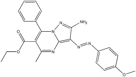 2-Amino-3-(4-methoxyphenylazo)-5-methyl-7-phenylpyrazolo[1,5-a]pyrimidine-6-carboxylic acid ethyl ester Struktur