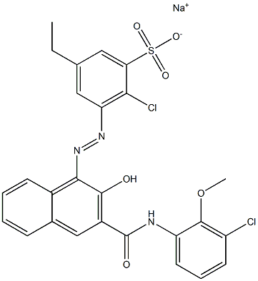 2-Chloro-5-ethyl-3-[[3-[[(3-chloro-2-methoxyphenyl)amino]carbonyl]-2-hydroxy-1-naphtyl]azo]benzenesulfonic acid sodium salt Struktur