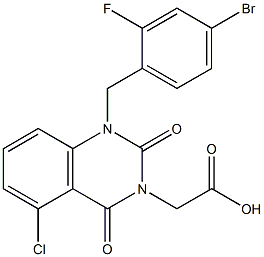 1-(4-Bromo-2-fluorobenzyl)-1,2,3,4-tetrahydro-5-chloro-2,4-dioxoquinazoline-3-acetic acid Struktur