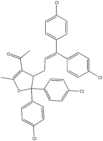 4,5-Dihydro-3-acetyl-2-methyl-4-[3,3-bis(4-chlorophenyl)-2-propenyl]-5,5-bis(4-chlorophenyl)furan Struktur