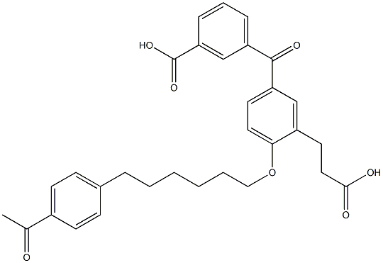 5-(3-Carboxybenzoyl)-2-[6-(4-acetylphenyl)hexyloxy]benzenepropanoic acid Struktur