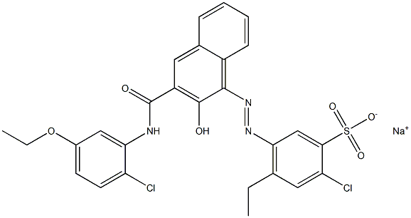 2-Chloro-4-ethyl-5-[[3-[[(2-chloro-5-ethoxyphenyl)amino]carbonyl]-2-hydroxy-1-naphtyl]azo]benzenesulfonic acid sodium salt Struktur