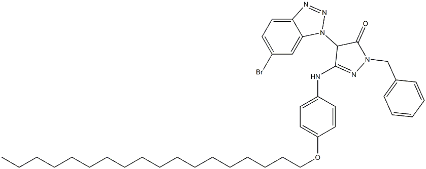 1-Benzyl-4-(6-bromo-1H-benzotriazol-1-yl)-3-[4-(octadecyloxy)anilino]-5(4H)-pyrazolone Struktur