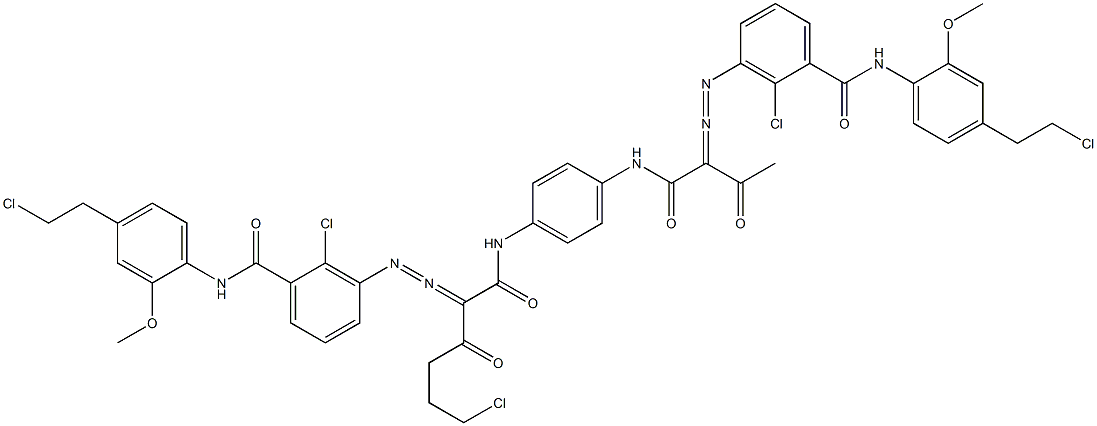 3,3'-[2-(2-Chloroethyl)-1,4-phenylenebis[iminocarbonyl(acetylmethylene)azo]]bis[N-[4-(2-chloroethyl)-2-methoxyphenyl]-2-chlorobenzamide] Struktur