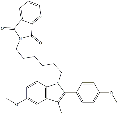 N-[6-[5-Methoxy-2-(4-methoxyphenyl)-3-methyl-1H-indol-1-yl]hexyl]phthalimide Struktur