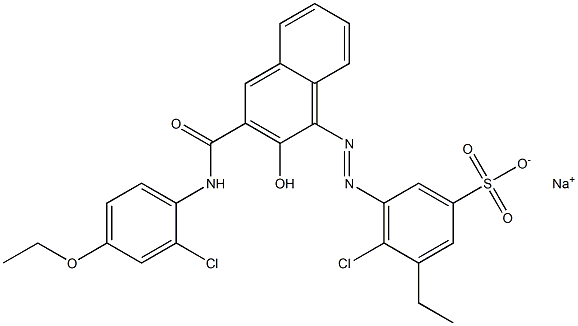 4-Chloro-3-ethyl-5-[[3-[[(2-chloro-4-ethoxyphenyl)amino]carbonyl]-2-hydroxy-1-naphtyl]azo]benzenesulfonic acid sodium salt Struktur