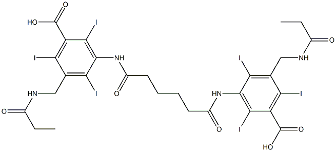 3,3'-(Adipoyldiimino)bis[5-(propionylaminomethyl)-2,4,6-triiodobenzoic acid] Struktur