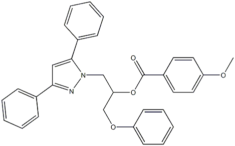 4-Methoxybenzoic acid [1-(3,5-diphenyl-1H-pyrazol-1-yl)-3-phenoxypropan-2-yl] ester Struktur