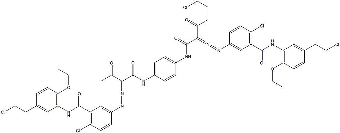 3,3'-[2-(2-Chloroethyl)-1,4-phenylenebis[iminocarbonyl(acetylmethylene)azo]]bis[N-[3-(2-chloroethyl)-6-ethoxyphenyl]-6-chlorobenzamide] Struktur