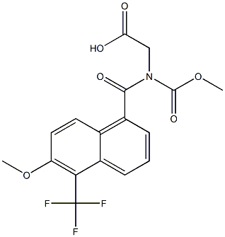 [N-(Methoxycarbonyl)-N-[oxo[5-(trifluoromethyl)-6-methoxy-1-naphtyl]methyl]amino]acetic acid Struktur