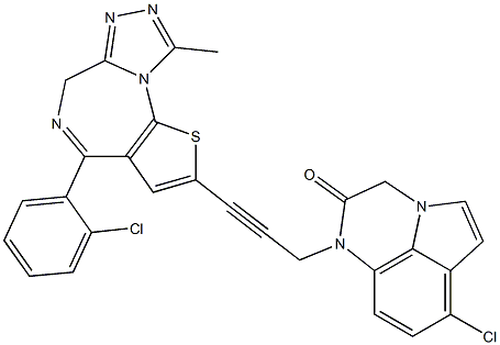 4-(2-Chlorophenyl)-2-[3-[(7-chloro-2,3-dihydro-2-oxo-1H-pyrrolo[1,2,3-de]quinoxalin)-1-yl]-1-propynyl]-9-methyl-6H-thieno[3,2-f][1,2,4]triazolo[4,3-a][1,4]diazepine Struktur