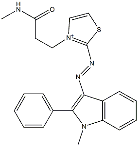 3-[3-(Methylamino)-3-oxopropyl]-2-[(1-methyl-2-phenyl-1H-indol-3-yl)azo]thiazolium Struktur