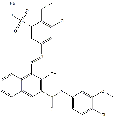 3-Chloro-2-ethyl-5-[[3-[[(4-chloro-3-methoxyphenyl)amino]carbonyl]-2-hydroxy-1-naphtyl]azo]benzenesulfonic acid sodium salt Struktur