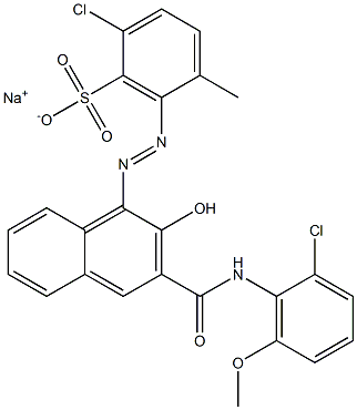 2-Chloro-5-methyl-6-[[3-[[(2-chloro-6-methoxyphenyl)amino]carbonyl]-2-hydroxy-1-naphtyl]azo]benzenesulfonic acid sodium salt Struktur