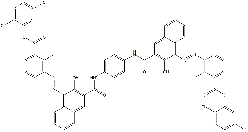 1,4-Bis[1-[[6-methyl-5-(2,5-dichlorophenoxycarbonyl)phenyl]azo]-2-hydroxy-3-naphthoylamino]benzene Struktur