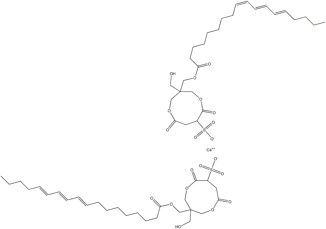 Bis[1-[[[(9Z,11E,13E)-1-oxo-9,11,13-octadecatrien-1-yl]oxy]methyl]-1-(hydroxymethyl)-4,7-dioxo-3,8-dioxacyclononane-6-sulfonic acid]calcium salt Struktur