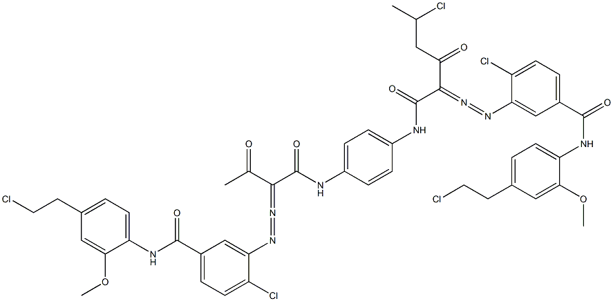 3,3'-[2-(1-Chloroethyl)-1,4-phenylenebis[iminocarbonyl(acetylmethylene)azo]]bis[N-[4-(2-chloroethyl)-2-methoxyphenyl]-4-chlorobenzamide] Struktur