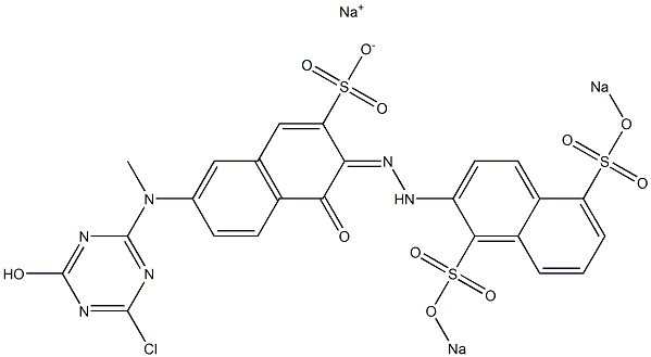 [3-[2-[1,5-Bis(sodiosulfo)-2-naphtyl]hydrazono]-4-oxo-3,4-dihydro-7-[(4-chloro-6-hydroxy-1,3,5-triazine-2-yl)(methyl)amino]naphthalene]-2-sulfonic acid sodium salt Struktur