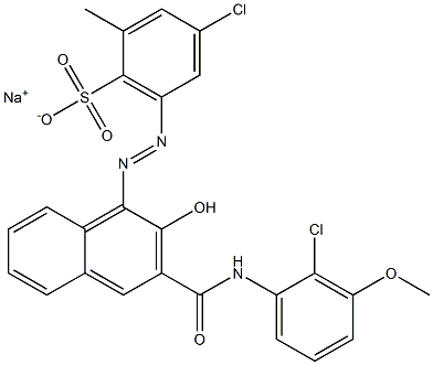 4-Chloro-2-methyl-6-[[3-[[(2-chloro-3-methoxyphenyl)amino]carbonyl]-2-hydroxy-1-naphtyl]azo]benzenesulfonic acid sodium salt Struktur