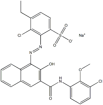 3-Chloro-4-ethyl-2-[[3-[[(3-chloro-2-methoxyphenyl)amino]carbonyl]-2-hydroxy-1-naphtyl]azo]benzenesulfonic acid sodium salt Struktur