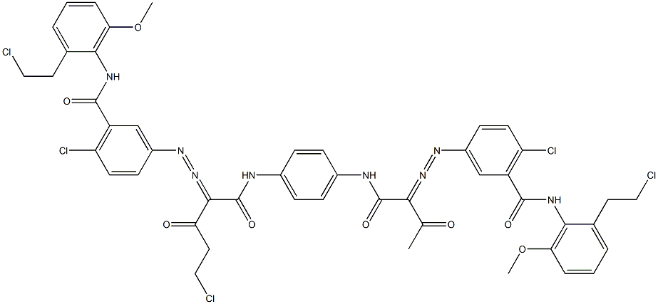 3,3'-[2-(Chloromethyl)-1,4-phenylenebis[iminocarbonyl(acetylmethylene)azo]]bis[N-[2-(2-chloroethyl)-6-methoxyphenyl]-6-chlorobenzamide] Struktur