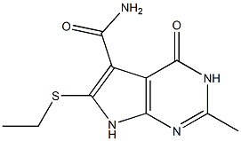 2-Methyl-6-(ethylthio)-4-oxo-3,4-dihydro-7H-pyrrolo[2,3-d]pyrimidine-5-carboxamide Struktur