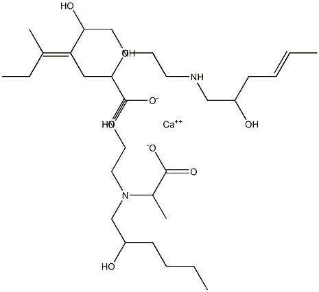 Bis[2-[N-(2-hydroxyhexyl)-N-[2-(2-hydroxy-4-hexenylamino)ethyl]amino]propionic acid]calcium salt Struktur