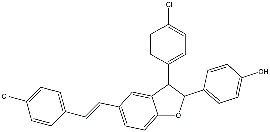 2,3-Dihydro-2-(4-hydroxyphenyl)-3-(4-chlorophenyl)-5-[(E)-2-(4-chlorophenyl)ethenyl]benzofuran Struktur