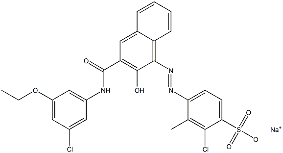 2-Chloro-3-methyl-4-[[3-[[(3-chloro-5-ethoxyphenyl)amino]carbonyl]-2-hydroxy-1-naphtyl]azo]benzenesulfonic acid sodium salt Struktur