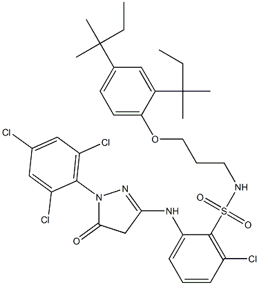 1-(2,4,6-Trichlorophenyl)-3-[3-chloro-2-[3-(2,4-di-tert-pentylphenoxy)propylsulfamoyl]anilino]-5(4H)-pyrazolone Struktur