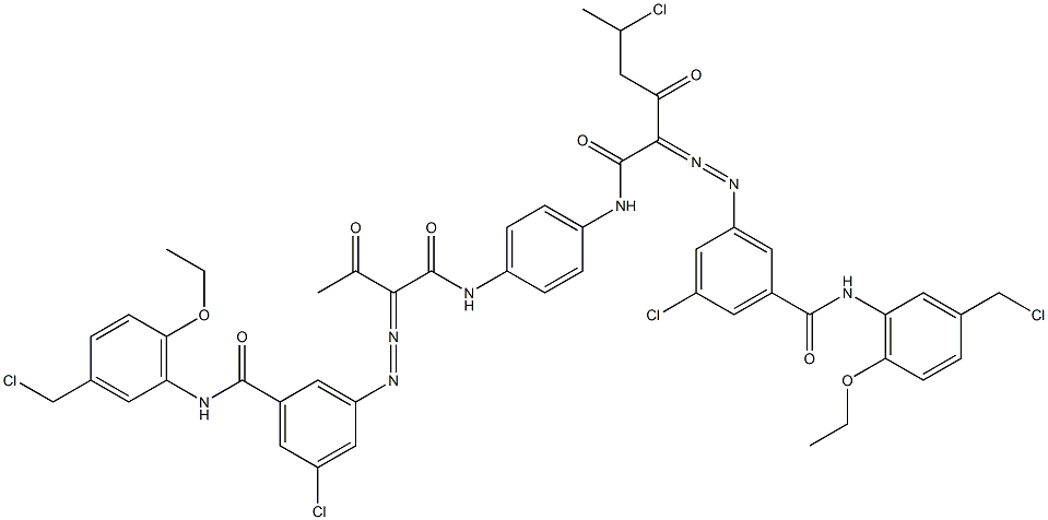 3,3'-[2-(1-Chloroethyl)-1,4-phenylenebis[iminocarbonyl(acetylmethylene)azo]]bis[N-[3-(chloromethyl)-6-ethoxyphenyl]-5-chlorobenzamide] Struktur