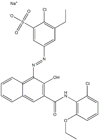 2-Chloro-3-ethyl-5-[[3-[[(2-chloro-6-ethoxyphenyl)amino]carbonyl]-2-hydroxy-1-naphtyl]azo]benzenesulfonic acid sodium salt Struktur