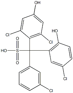 (3-Chlorophenyl)(3-chloro-6-hydroxyphenyl)(2,6-dichloro-4-hydroxyphenyl)methanesulfonic acid Struktur