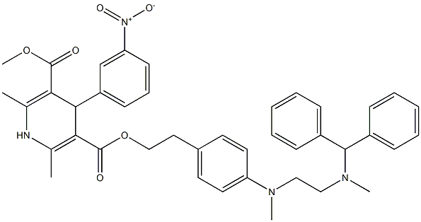 2,6-Dimethyl-4-(3-nitrophenyl)-1,4-dihydropyridine-3,5-dicarboxylic acid 3-methyl 5-[2-[4-[(methyl)[2-[(methyl)(benzhydryl)amino]ethyl]amino]phenyl]ethyl] ester Struktur