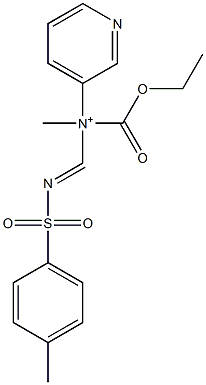 N-Ethoxycarbonyl-N-methyl-N-(4-methylphenylsulfonyliminomethyl)-3-pyridinaminium Struktur