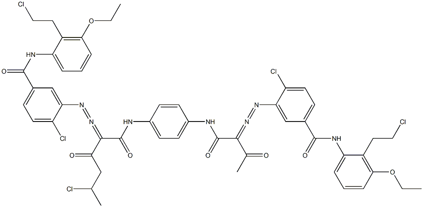 3,3'-[2-(1-Chloroethyl)-1,4-phenylenebis[iminocarbonyl(acetylmethylene)azo]]bis[N-[2-(2-chloroethyl)-3-ethoxyphenyl]-4-chlorobenzamide] Struktur